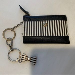 Henri Bendel Black Stripped Mini Wallet w Keychain